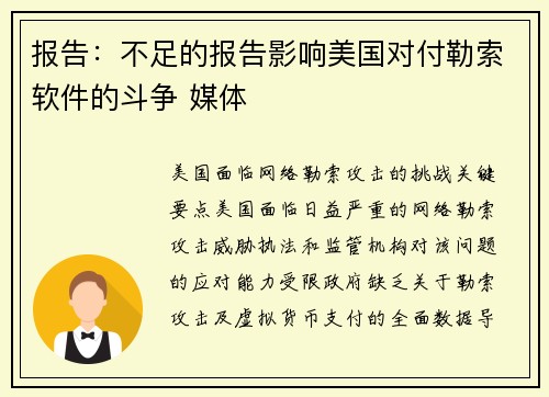 报告：不足的报告影响美国对付勒索软件的斗争 媒体