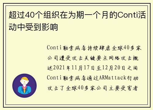 超过40个组织在为期一个月的Conti活动中受到影响 