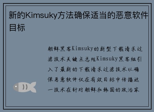 新的Kimsuky方法确保适当的恶意软件目标 